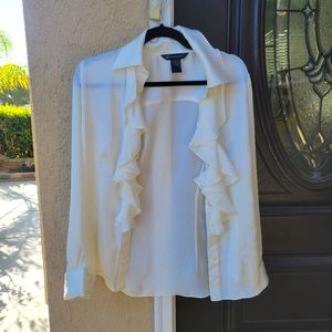 INC White Button Long Sleeve Top